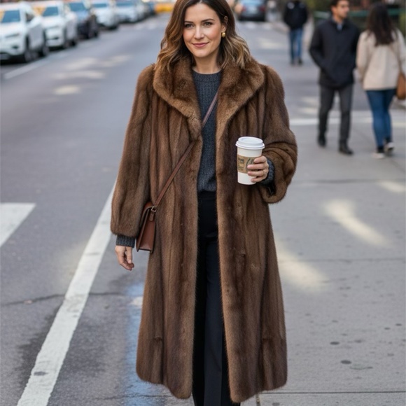 🌟 Vintage Full-Length Brown Mink Fur Coat - LaFlamme Fourrure Sz (M\L) + Bonus - Picture 2 of 16